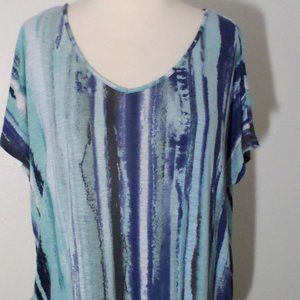 Kenar Top Blouse Blue Vertical Stripes Size 1X